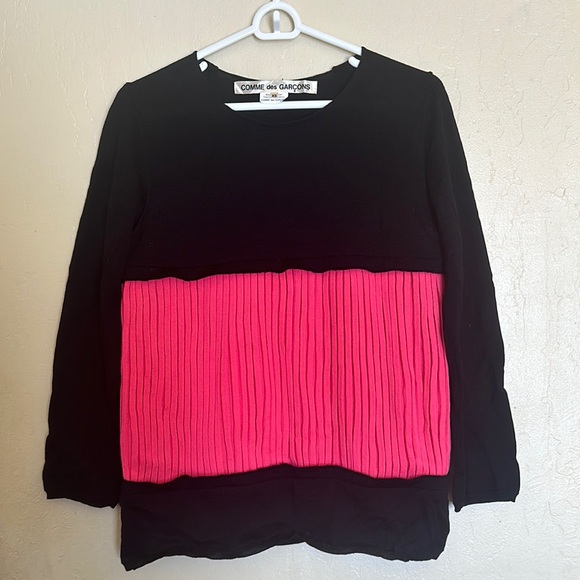 Comme des Garcons Pleated Black and Pink Blouse